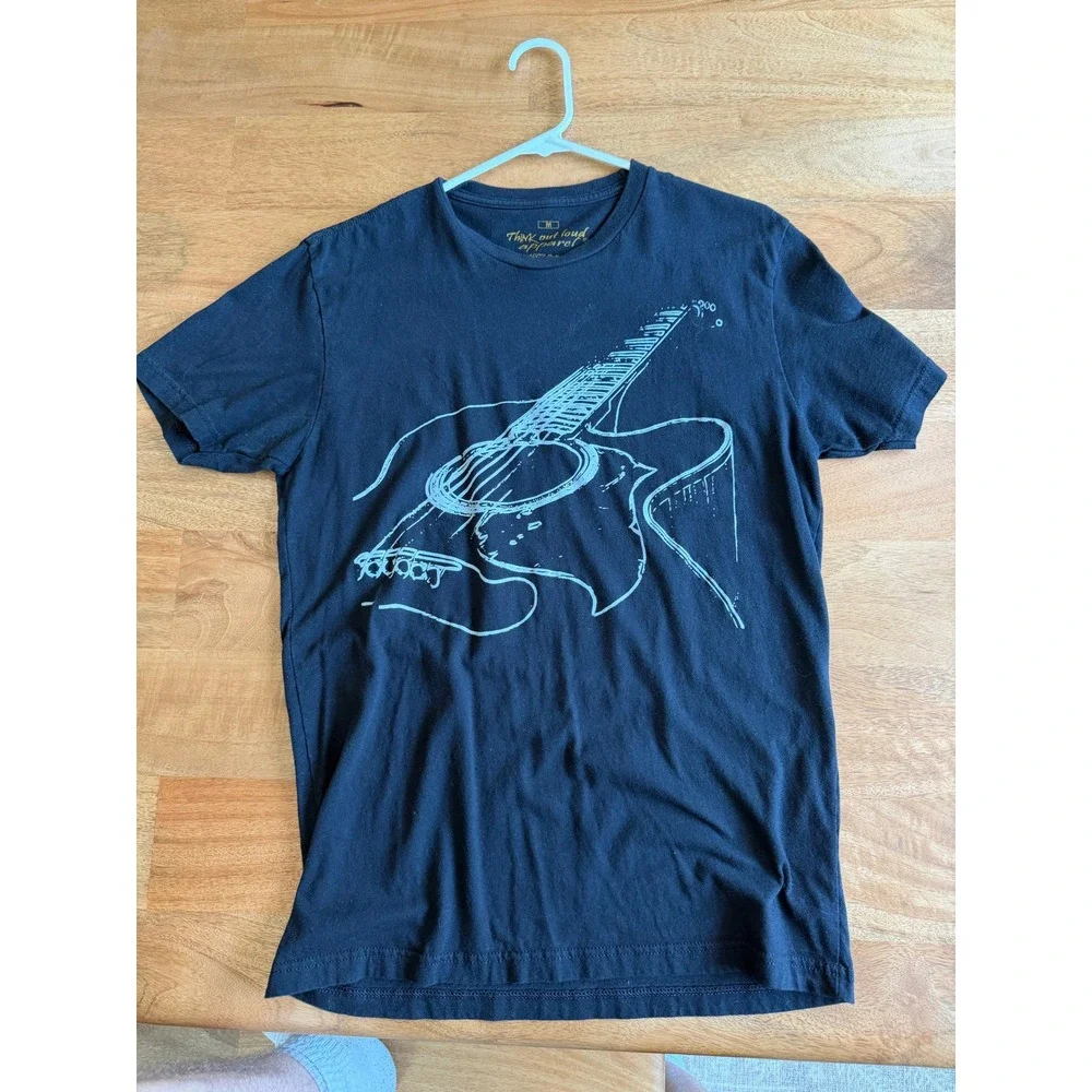 Think Out Loud Apparel Vtg Mens Acoustic Guitar Graphic T-Shirt Navy Blue Size M - Picture 2 of 4